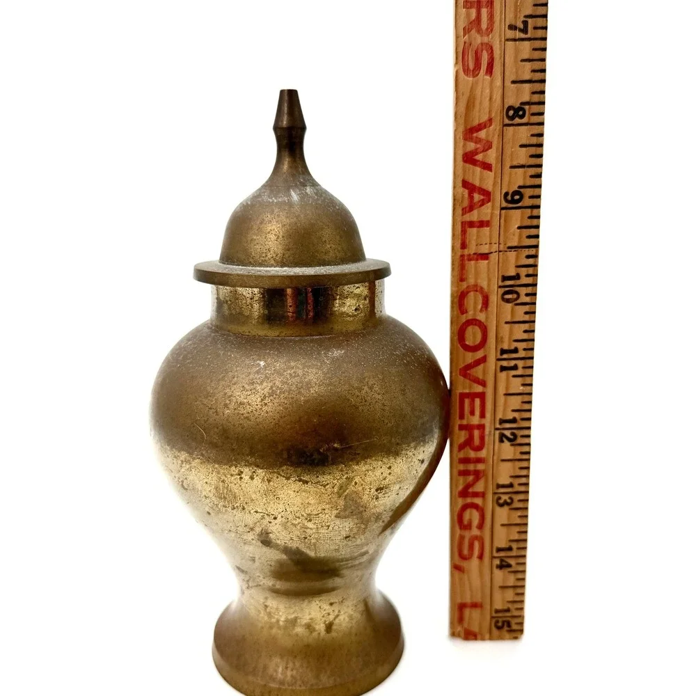 Vintage Brass Ginger Jar Urn with Lid Made in India Patina Decor 7.5 Inch‎